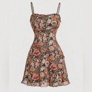NWT SHEIN MOD SIZE L Floral Print Women's Dress BROWN